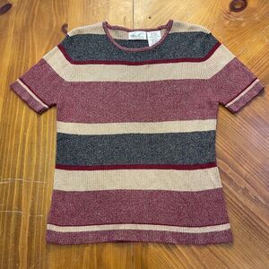 Kathie Lee Collection 90s Stripped Knit Top Metallic Thread Large 12/14 Y2K